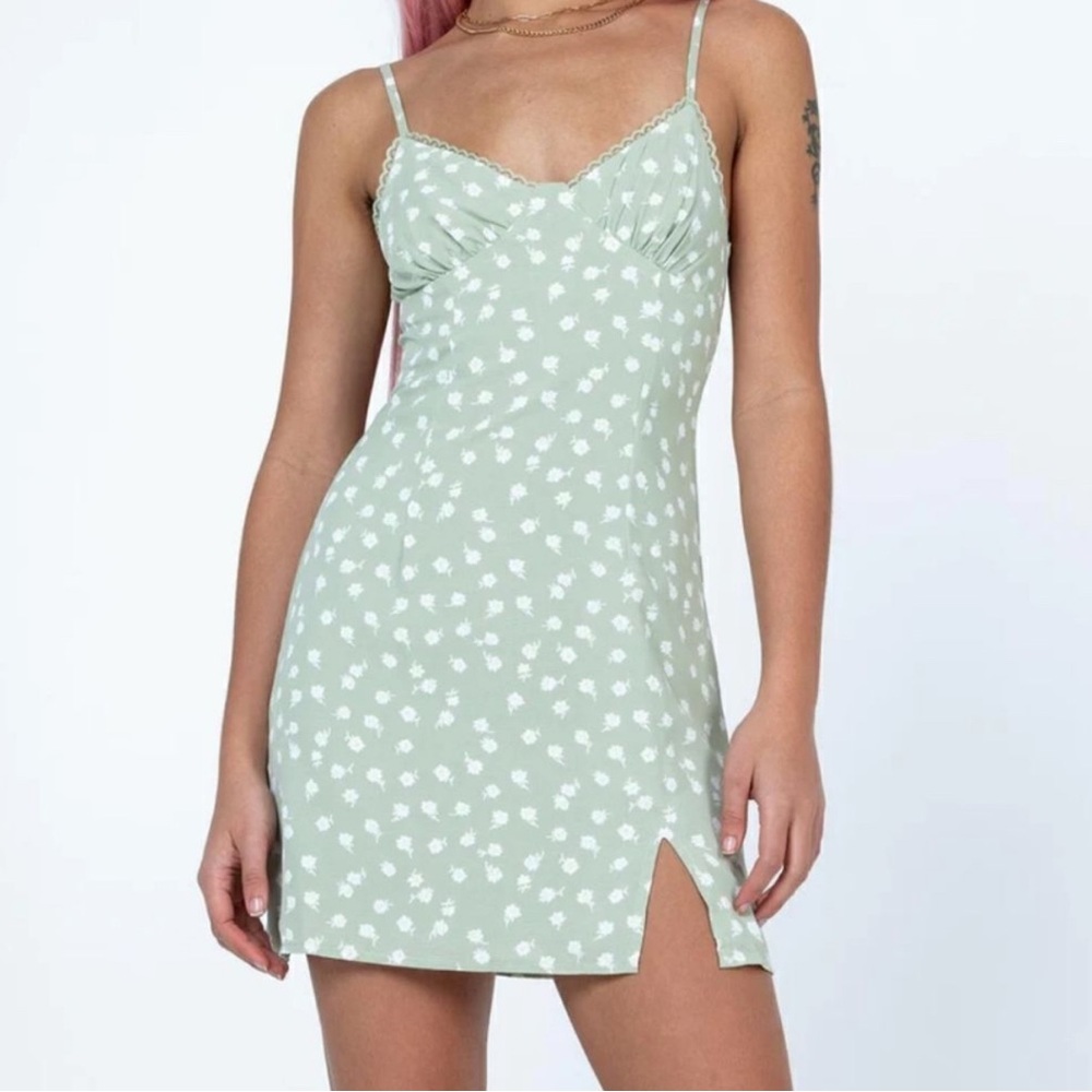 Green Floral Mini Slip Dress